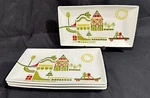 4 Crate & Barrel Julia Rothman Christmas Appetizer Plate Tray Mcm Folk Art Yule. Fixed Price $68.00.