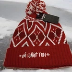 Top Drawer Womens Red Pom Oh What Fun Holiday Beanie Christmas Stocking Cap. Fixed Price $11.97.