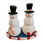 Bella Casa By Ganz Ceramic Snowmen Salt And Pepper Shakers On Tray. Fixed Price $10.00.