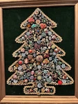 Vintage Large Framed Christmas Tree Costume Jewelry Art Collage Needs New Lights. Fixed Price $135.00.