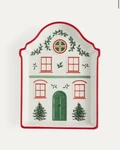 Spode Christmas Tree Village Green Tidbit Tray House Porcelain Holiday Red. Fixed Price $19.99.