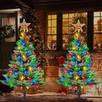 Upgraded Set Of 2 Solar Christmas Tree, Outdoor Decorations,prelit .... Fixed Price $41.91.
