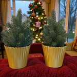 Ikea Vinterfint Artificial Trees 10" (set Of 2) With Gold Fluted Plant Pots. Fixed Price $23.80.