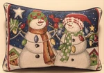 Snowmen Stringing Lights At Night W/ Christmas Border Tapestry Pillow New. Fixed Price $15.00.