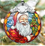 Santa Claus Stained Glass Round Christmas Ornament Touber Happy. Fixed Price $14.99.