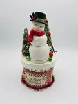 Bethany Lowe Retro Snowman On Box With Christmas Trees. Fixed Price $39.99.