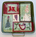 Cracker Barrel Christmas Quilt Square Plate 10". Fixed Price $12.00.