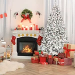 4.5FT Flocked Pvc Christmas Tree W/250 Ul Lights,metal Stand For Holiday Decor. Fixed Price $135.00.