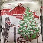 St. Nicholas Square Throw Pillow Winter Farm Christmas Tree W/ Dog 18X18 P1. Fixed Price $14.99.