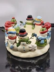 Ceramic Pillar Candle Holder, 4" Snowmen; Christmas Holiday. Fixed Price $20.00.