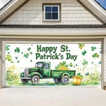 St. Patrick Day Garage Door Banner 7X16FT, Green Truck & Shamrocks. Fixed Price $52.05.
