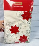 Holiday Home Christmas Tablecloth Poinsettia White Red Oblong 60X84 New Sealed. Fixed Price $14.90.