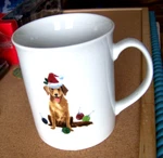 Golden Retriever Christmas Mug Deck Halls W/ Bow Wows Of Holly Ceramic Dog Cup. Fixed Price $22.00.