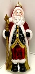 Lovely 8" Glass Christmas Ornament Santa With Deer Staff Glitter Velvet Backing. Fixed Price $9.00.