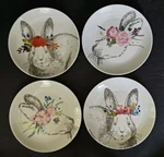 Bia Cordon Bleu Sketch Bunny 4-PC 7" Plate Set Floral Easter Rabbit Spring Mib. Fixed Price $44.95.