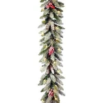 National 9' X 10" Dunhill Fir Garland With Snow Red Berries Cones 50 Lights. Fixed Price $42.11.