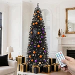 6FT Prelit Black Slim Christmas Tree With Remote, 200 Lights & 700 Tips. Fixed Price $126.99.