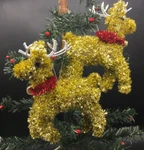 Christmas Ornaments 2 Gold Tinsel 6.5 Reindeer With Bells Self Standing Decor. Fixed Price $15.00.