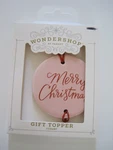 Merry Christmas Pink Round Flat Wondershop Ceramic Ornament Gift Topper Nib. Fixed Price $9.00.