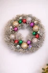Holiday Lane Whimsy Silver Wreath Colorful Ornaments Christmas Door Decor. Fixed Price $69.99.