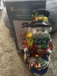 Vtg Handpainted Mercury Glass 18 Snowman Traditions Wood Base Original Box. Fixed Price $69.99.