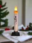 Primitive Christmas 7" Snowman With Cardinals Led Timer Taper Candle. Fixed Price $9.00.