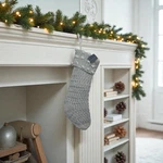 Place & Time Chunky Thick Knit Christmas Stocking Silver Metallic/white 20"X7.5". Fixed Price $19.99.