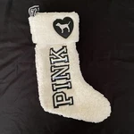 Pink Victorias Secret Fluffy White Sherpa Logo Christmas Stocking Plush. Fixed Price $19.99.