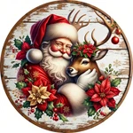 Crafty Hands Rustic Christmas Santa Reindeer Wreath Tin Metal Signs Home Cor. Fixed Price $9.99.