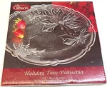 Gibson Round Clear Glass Platter 13 Inch Holiday Time Poinsettia Christmas, Nib. Fixed Price $12.45.