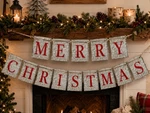 Holiday Time Merry Christmas Pressed Tin Metal Banner Garland Farmhouse Decor. Fixed Price $19.99.
