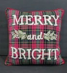 Pier One Throw Pillow "merry & Bright" Zipper Plaid Embroidered W/insert 18X18. Fixed Price $26.95.