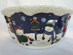 St. Nicholas Square Friends Large Round Serving Bowl Snowmen Design 10.25". Fixed Price $35.00.