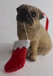 Sandicast Dog Christmas Ornament-fawn Pug Chewing Stocking Mouth. Fixed Price $9.95.
