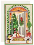 Set Of 4 Caspari Orange Tabby Cat Black White Dog Door Christmas Cards Santa Hat. Fixed Price $12.99.