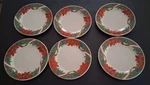 Of 6 Gibson Christmas Holly Rim Salad / Dessert Plates Red Ribbon Poinsettia. Fixed Price $19.95.