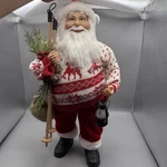 Holiday Time Indoor Cor 18" Santa With Lantern, Ski Poles And Burlap Bag. Fixed Price $22.00.