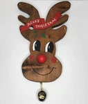 Wooden Rudolph The Red Nose Reindeer Merry Christmas Sign With Jingle Bell. Fixed Price $19.78.