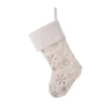 Glitzhome White/silver Faux Fur Plush Sequin Snowflake Christmas Stocking 21". Fixed Price $99.99.