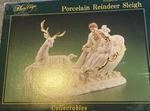 Vintage, Heritage Porcelain Reindeer Sleigh, Gold Accents, Centerpiece With Box. Fixed Price $65.00.