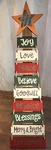 Wood Christmas Tree Joy Love Peace Believe Goodwill With Stand 20-1/4. Fixed Price $24.99.