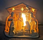 Lighted Ceramic Nativity Ivory Gold 7.5"X9" International Bazaar Christmas. Fixed Price $27.99.