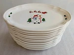 Set Of 12 Pfaltzgraff Christmas Village Pattern Snowman Oval Dessert Plates. Fixed Price $212.46.