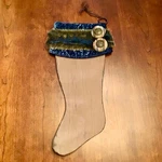 Large 21" Decorative Christmas Stocking Faux Fur Buttons Metalic. Fixed Price $25.00.