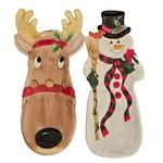 Vintage Fitz & Floyd 13" Snack Therapy Christmas Holiday Reindeer Snowman Trays. Fixed Price $30.00.