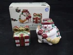 Fitz & Floyd Frosty Snowman Present Box Plaid Christmas Salt Pepper 2063/127. Fixed Price $8.44.