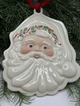 Lenox Santa Cookie Mold Ornament #840117 Holly Trim Porcelain 6.5 Vintage 1990S. Fixed Price $21.99.