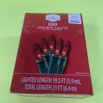 Holiday Time Red 100 Mini Lights With Green Wire Lighted 19.5 Ft New Box. Fixed Price $6.03.
