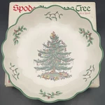 Spode S3324 Christmas Tree Round Fluted Serving Dish C1990S Made England 8"D. Fixed Price $20.00.