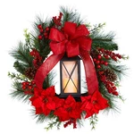 Nearly Natural 28" Poinsettia Berry Lantern Wreath W/ Led Candle. Fixed Price $109.29.